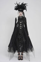 Black Multi-Layered Lace-Up Slim Irregular Asymmetric Eyelet Women's Gothic Long  Skirt