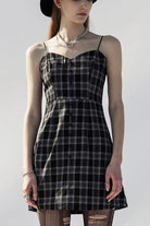 Black/White Plaid Skull Studded Belt Women's Punk Suspender Dress