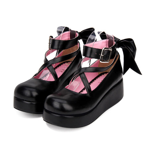 Round-toe Shallow Mouth Bowknot Cute Lolita Middle Heels Shoes