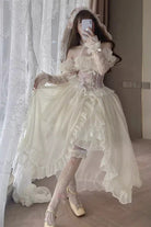 Ballet Twins Ruffle Bowknot Short Front Long Back Sweet Lolita Dress 2 Colors