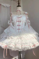 White [Little Love Song] Detachable Trumpet Sleeves Ruffle Bowknot Lace Sweet Lolita Top Skirt Set