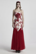 Red Off Shoulder Embroidery Lace Slim Women's Gothic Gown Fishtail Dress