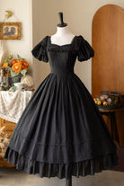 Black [Forest Gallery] Square Collar Short Sleeves Ruffled Bow Classic Vintage Elegant Lolita Dress