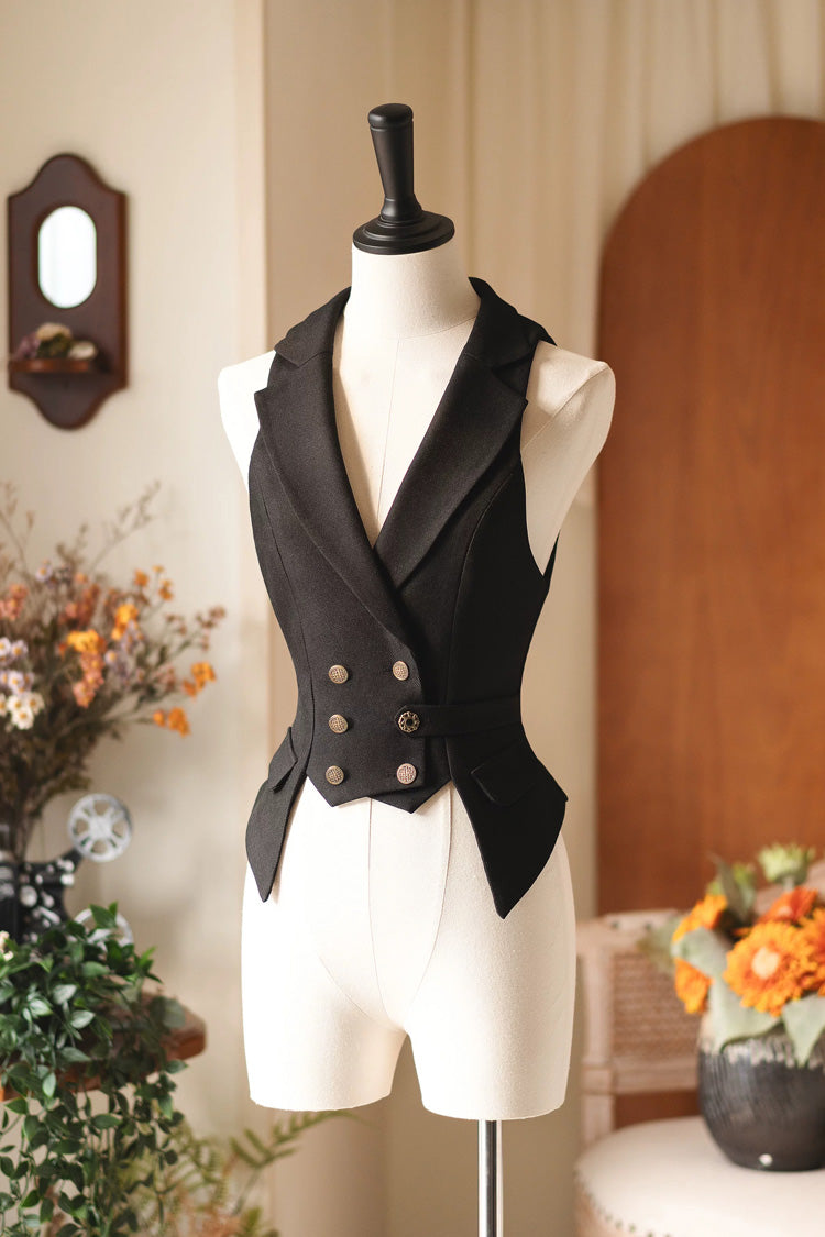 Black V Collar Sleeveless Classic Vintage Ouji Lolita Vest