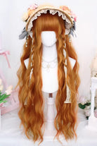 Orange Brown Long Wavy Wig Blunt Bangs Sweet Daily Lolita