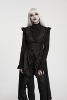 Black Stand Collar Sleeveless Jacquard Cut-Out Lace-Up Asymmetric Women's Gothic Elegant Vest