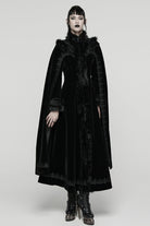 Black Stand Collar Embroidered Lace-Up Women's Gothic Coat