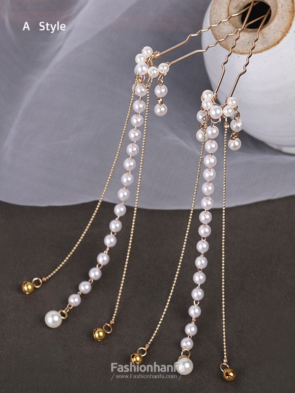 Asian Hair Sticks Pearl Tassel Hairpin Elegant Classic Jewelry Hair Clips