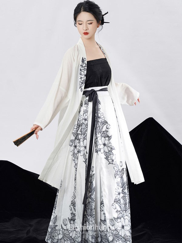 Fashion Hanfu Chinese Black White Hanfu Long Sleeve Chinese Dress