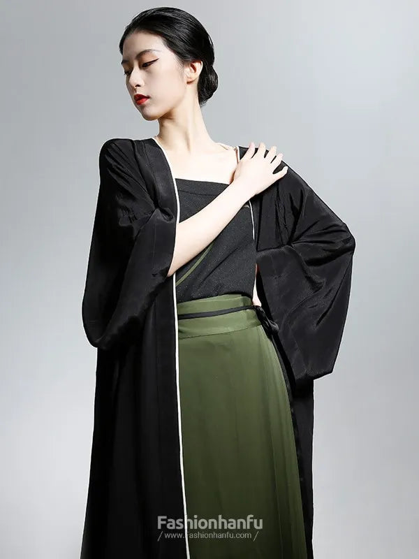 Fashion Hanfu Chinese Modern Hanfu Dress Black Shirt Green Skirt