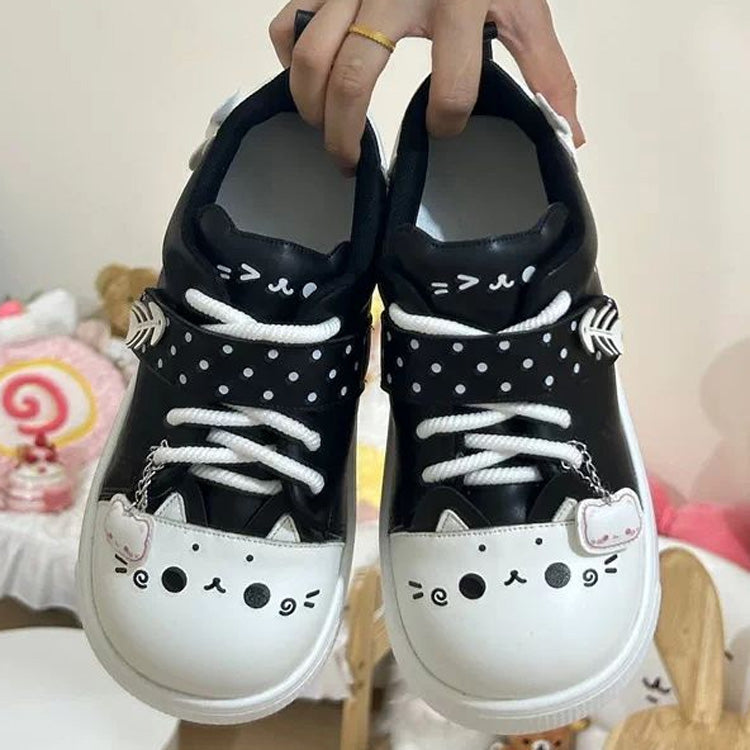 Cute Cat Decor Round-Toe Japanese Style Sweet Lolita Flat Shoes
