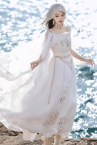 White [Aurelia of the Holy Light] Square Collar Printed Embroidered Chain-Decorated Sweet Elegant Lolita Dress
