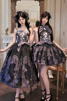 [Stained Glass Dream] Square Collar Sleeveless Printed Embroidered Bow Gothic Lolita Jsk Dress 2 Colors(Black/Purple, White/Purple)