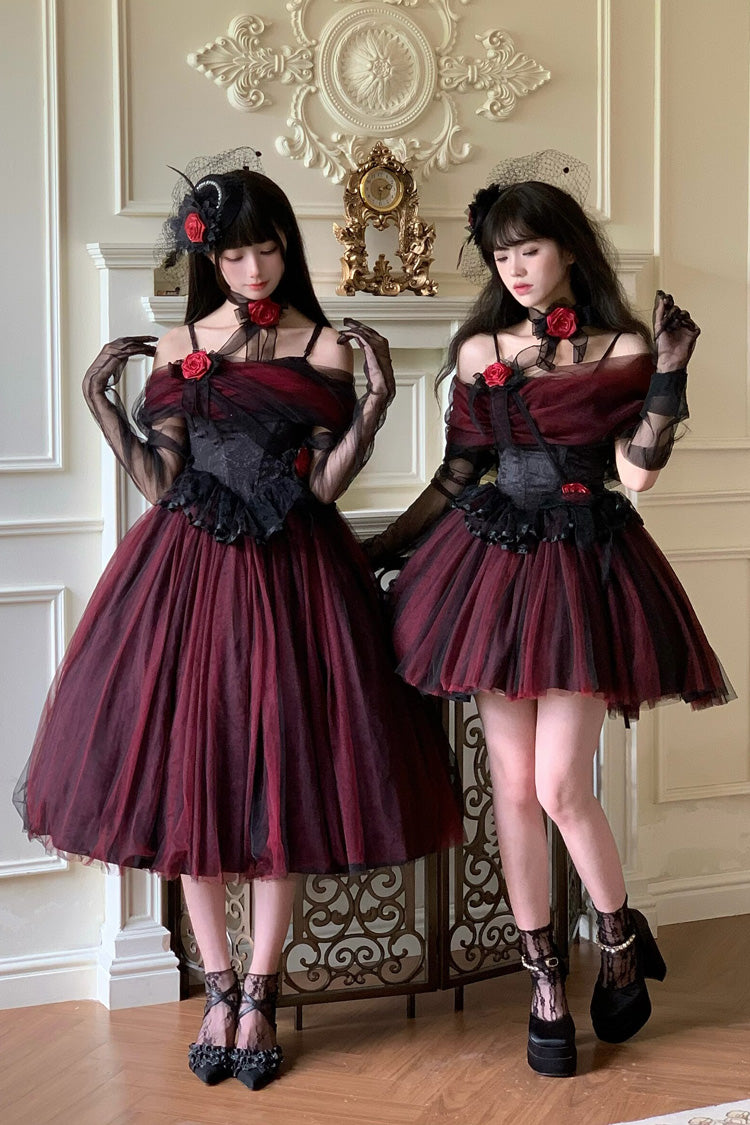 Black/Red [Sanglin’s Tribute] Off Shoulder Ruffled Gothic Lolita Dress