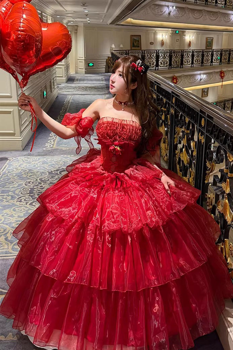 Red [Mousse Love Song] Sleeveless Multi-Layered Ruffled Hanayome Bow Sweet Lolita Dress