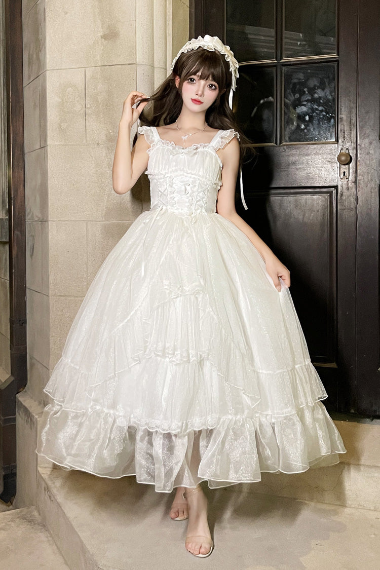White [Moonlight Sonata] Ruffle Cardigan Bowknot Lace Sweet Vintage Lolita Jsk Dress