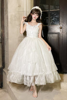 White [Moonlight Sonata] Ruffle Cardigan Bowknot Lace Sweet Vintage Lolita Jsk Dress