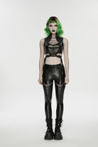 Black Cut-Out Spliced Eyelet Mesh Women's Punk Leggings