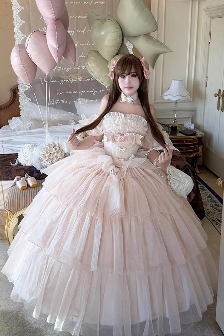 Pink [Mousse Love Song] Sleeveless Multi-Layered Ruffled Hanayome Bow Sweet Lolita Dress