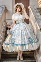 Ivory [Cloudborne Prelude] Edwardian Collar Jacquard Printed Ruffled Bow Lace Fishbone Sweet Classic Lolita Dress