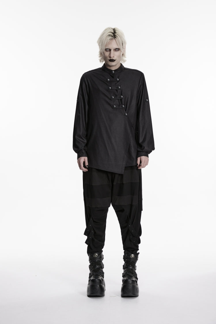 Black Stand Collar Long Sleeves Asymmetric Men's Punk Shirt