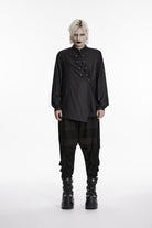 Black Stand Collar Long Sleeves Asymmetric Men's Punk Shirt