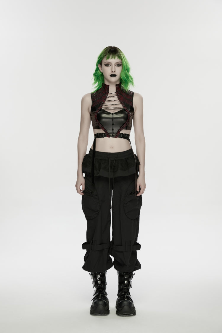 Pleated Women's Punk Ruffled Hem Big Pockets Cargo  Pants cool