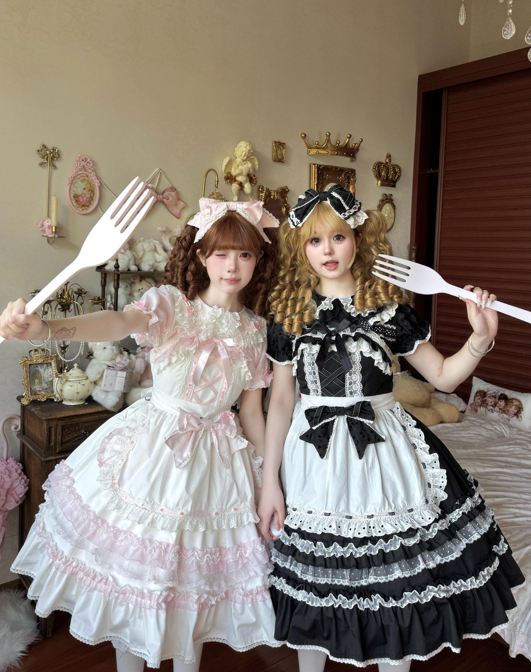 Little Dessert Chef - Old School Lolita JSK Dress, Cream-Like Ruffle