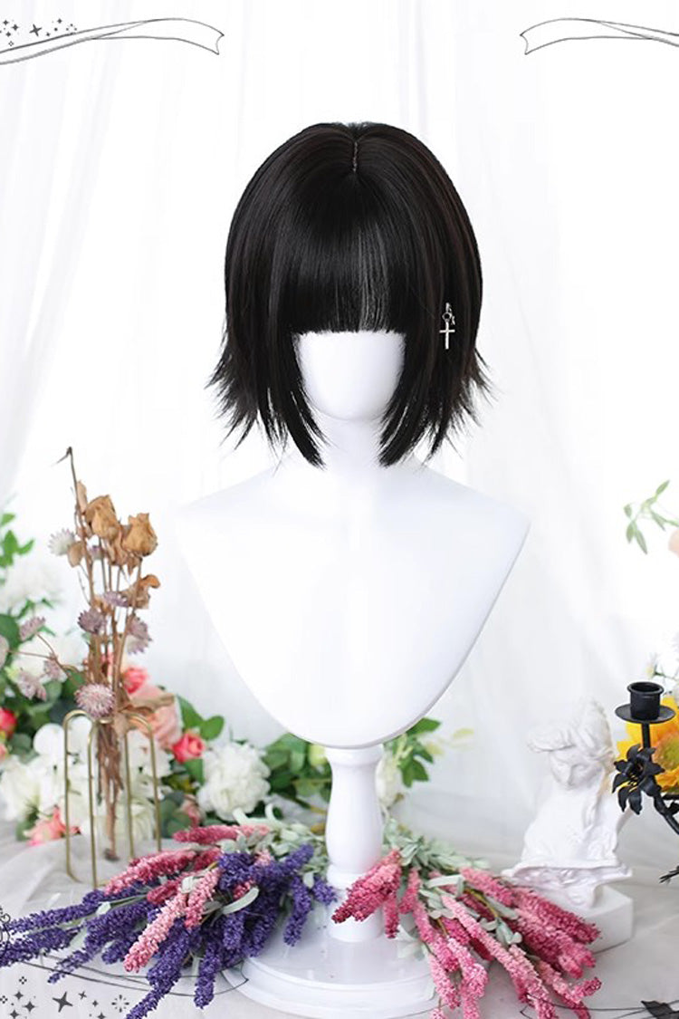 Black Sweet Japanese Outward-Curled Ends Air Bangs Lolita Wig