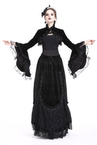 Black Lace Stand Collar Multi-Layered Long Trumpet Sleeves Rosette Velour Women's Gothic Bolero