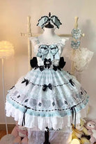 Mint Green [Bamboo Overture] Sleeveless Print Ruffle Bowknot Lace Sweet Lolita Dress