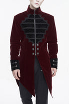 Red Stand Collar Lace Splice Swallow Tailed Men's Gothic Coat