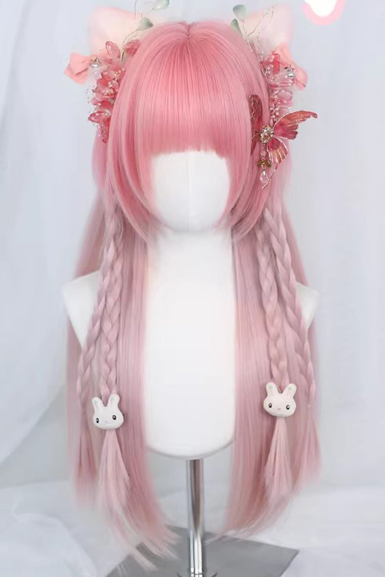 Pink Ombre Blunt Bangs Long Straight Hair Sweet Lolita Wig