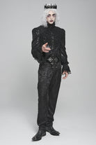Black Printed Lace-Up Buckled Zippered Men's Gothic Pants