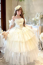 Off White [Mousse Love Song] Sleeveless Multi-Layered Ruffled Hanayome Bow Sweet Lolita Dress