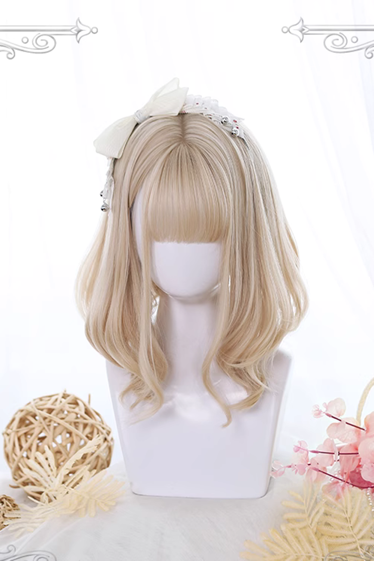 Yellow Short Hair Slightly Curly Sweet Lolita Wigs