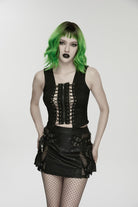 Black Off Shoulder Sleeveless Cut-Out Lace-Up Irregular Women's Punk Cool Vest