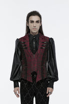 Red Sleeveless Jacquard Buckle Zip Men's Gothic Waistcoat