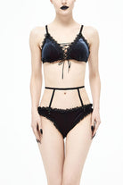 Black Red Velvet Chest Lace Up Gothic Swimsuit Suit