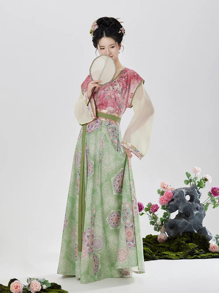 Floral Chinese Hanfu Dress Tang-Style Hanfu Set for Women