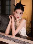 Formal dress for women featuring modern Chinese qipao halter neckline and luxury embroidery