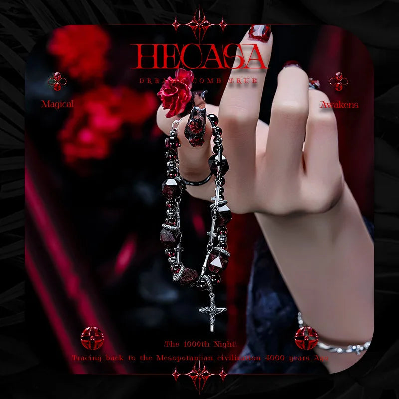 Garnet Bracelet Vintage Cross Rose S925 Silver Jewelry With Rose
