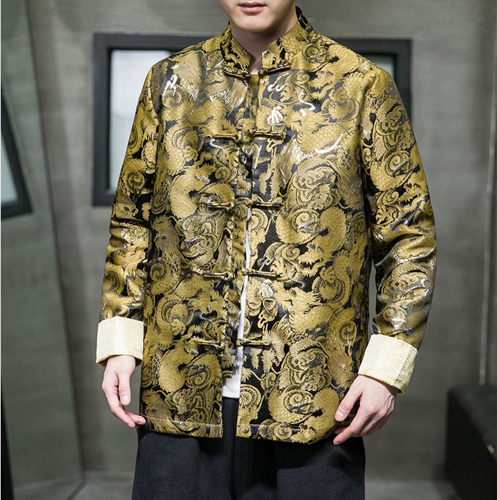 Golden Traditional Chinese Dragon Tang Jacket