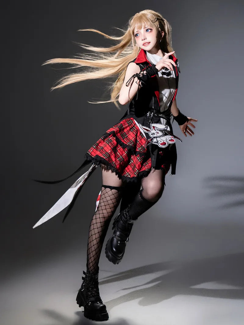Dark punk goth dress dresses with rock bunny top and flared skirt for alternative lolita fashion