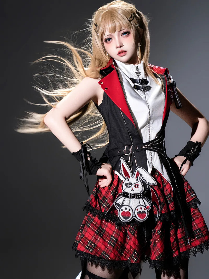 Dark punk goth dress dresses with rock bunny top and flared skirt for alternative lolita fashion