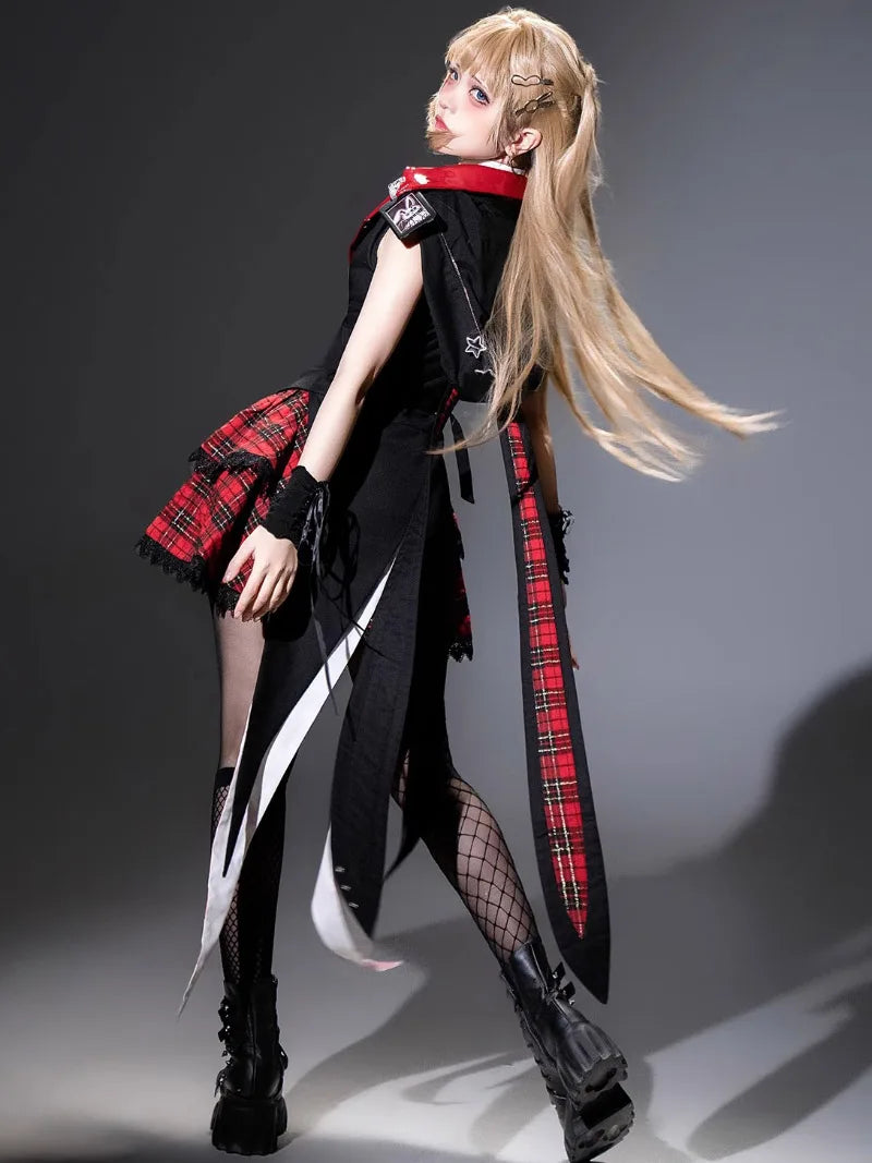 Dark punk goth dress dresses with rock bunny top and flared skirt for alternative lolita fashion