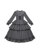 Goth Lolita triple-layer embroidered OP dress in dark autumn style, perfect for elegant daily wear and cosplay