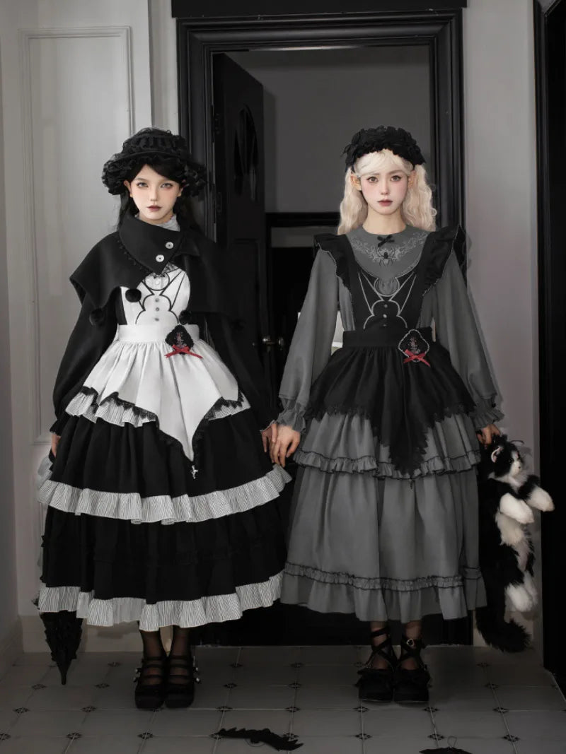 Goth Lolita triple-layer embroidered OP dress in dark autumn style, perfect for elegant daily wear and cosplay