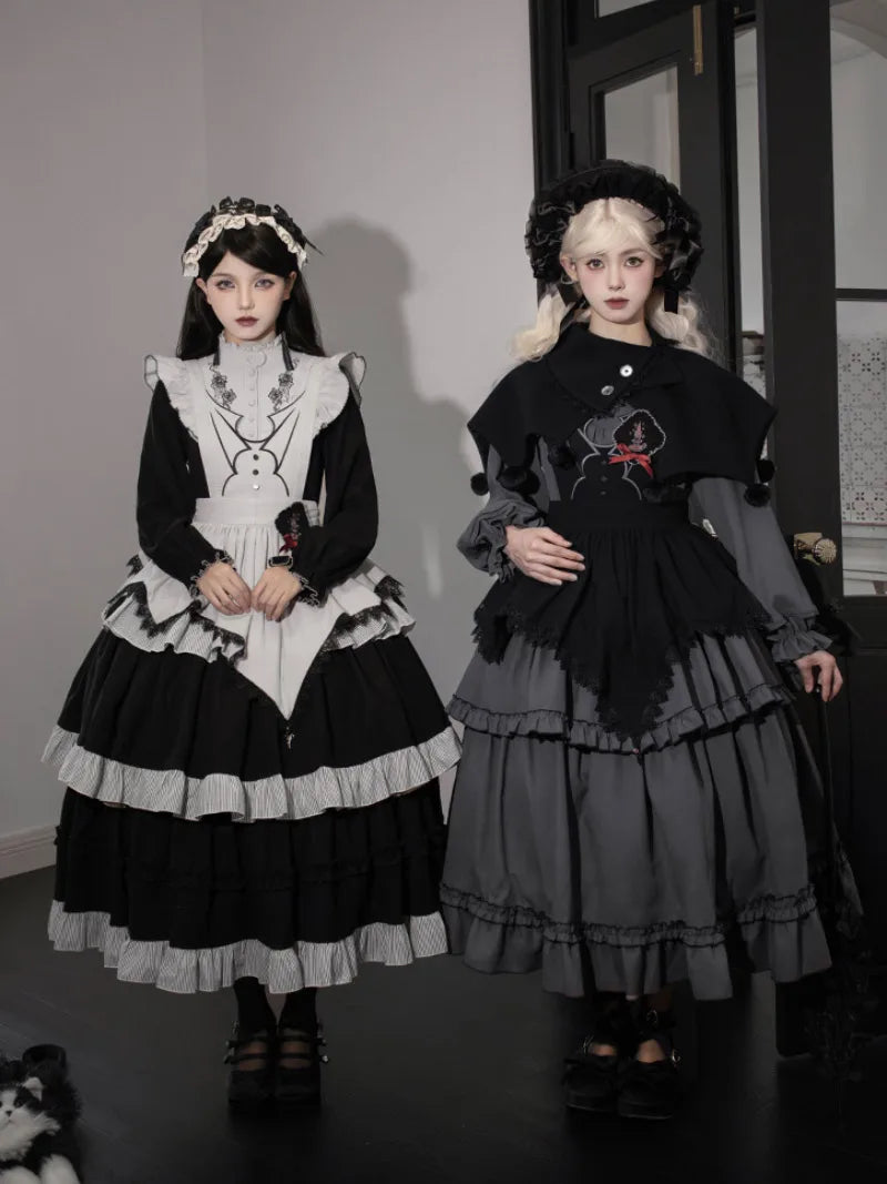 Goth Lolita triple-layer embroidered OP dress in dark autumn style, perfect for elegant daily wear and cosplay