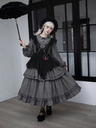 Goth Lolita triple-layer embroidered OP dress in dark autumn style, perfect for elegant daily wear and cosplay